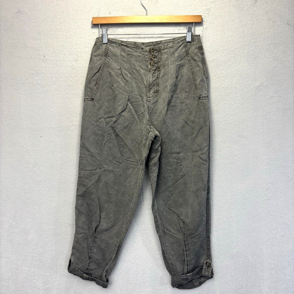 Marrakech Cropped Twill Pants Womens Sz 26 Gray Linen Blend Cuffed Anthropologie